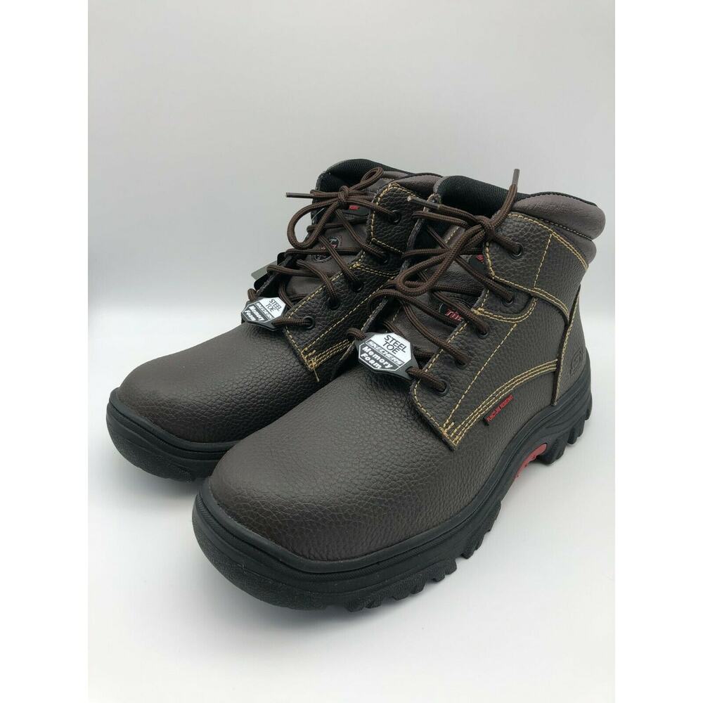 Skechers Men's 77143MC Brown Leather Steel Toe Safety Boots Lace Up Size US 13 - Picture 5 of 12
